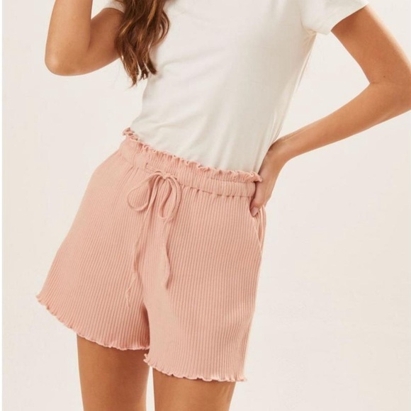 LUSH Pink Ribbed Drawstring Shorts - Picture 3 of 4